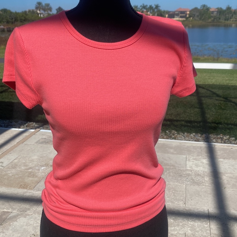 J Crew coral ribbed t shirt